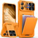 SSLOTSCASE for iPhone 15 Pro Case with Wallet, Orange