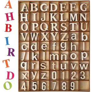 Blulu 248 Pcs 1 Inch Wood Alphabet Letters Numbers Blank Unfinished Wooden Letters Numbers for Crafts with Rustic Storage Tray for Spelling Learning Education Back to School Gifts(Wood Color)