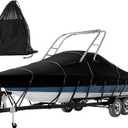 Tuszom 900D Solution Dyed 100% Waterproof Ski & Wakeboard Tower Boat Cover with 11+6 PCS Windproof Straps Fit V-Hull Runabouts OutBoards and I/O (Black, 20'-22'L, Beam Width to 106" W)