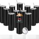 YOUKE OLA 12 Pack Stainless Steel Skinny Tumblers Bulk Straight Double Wall Insulated Tumbler with Lid and Straw for, DIY, Black, 20oz
