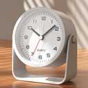 AYRELY 3.5 Inch Small Analog Alarm Clocks,Battery Operated Desk Clock,Cute Table Clock with LightAdjustable Angle for Travel,Bedside,Bedroom,Kids,Living Room Decor (White)