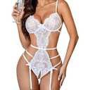 Avidlove Women Wedding Lingerie One Piece Teddy Bodysuit Lace Babydoll Garter Belt Lingerie Set White(size M)