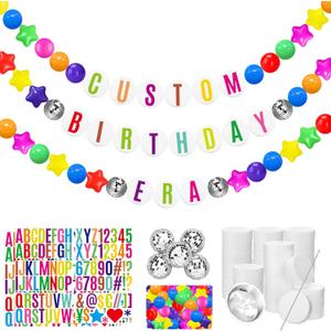 Simgoing Giant Friendship Bracelet Garland Kit DIY Banner with Letter Ball Jumbo in My Birthday Era Decorations for Classroom Graduation Party Supplies Photo Booth Backdrop(Rainbow Colors)