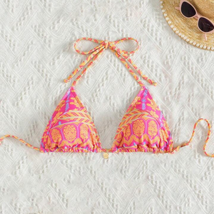 Swim Mod Women's Summer Beach Allover Print Halter Bikini Top, SIZE M