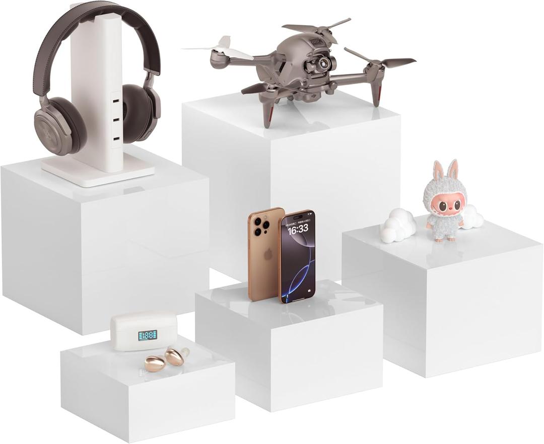 Extra Large White Acrylic Buffet Risers Cube Box Food Risers for Buffet Dessert Table 12 inch Set of 5 Display Stands for Weddings, Platters,Parties, Events, Decor Food Presentation, Shop Display