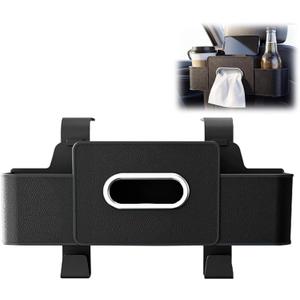 3-in-1 Car Backseat Organizer with Cup Holder, Tissue Box, Trash Bin & Hooks, Car Organizers and Storage Box Behind Seat, for Hold Phones, Snacks, Drinks, and Handbags (Black)