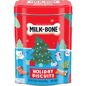 Milk-Bone Limited Edition Holiday Dog Treats, Small Biscuits, 24 Ounce Reusable Tin (EXP 01/23/27)