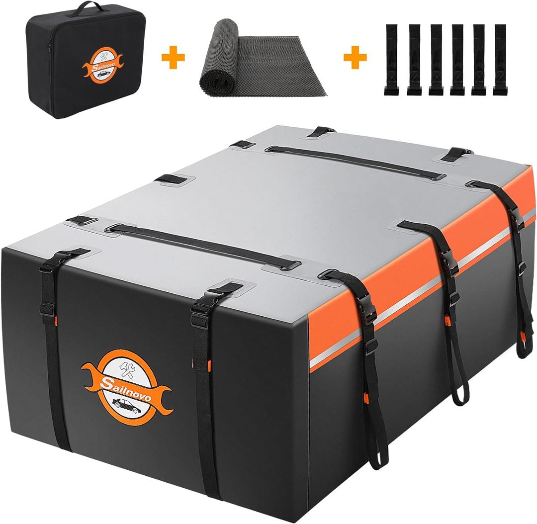 Sailnovo Rooftop Cargo Carrier 20 Cubic, Waterproof Car Roof Bag Soft-Shell Carriers Top Luggage Storage with Slip Mat, 6 Door Hooks & Heavy-Duty PVC for All Vehicle Roof with/Without Rack Cross Bar