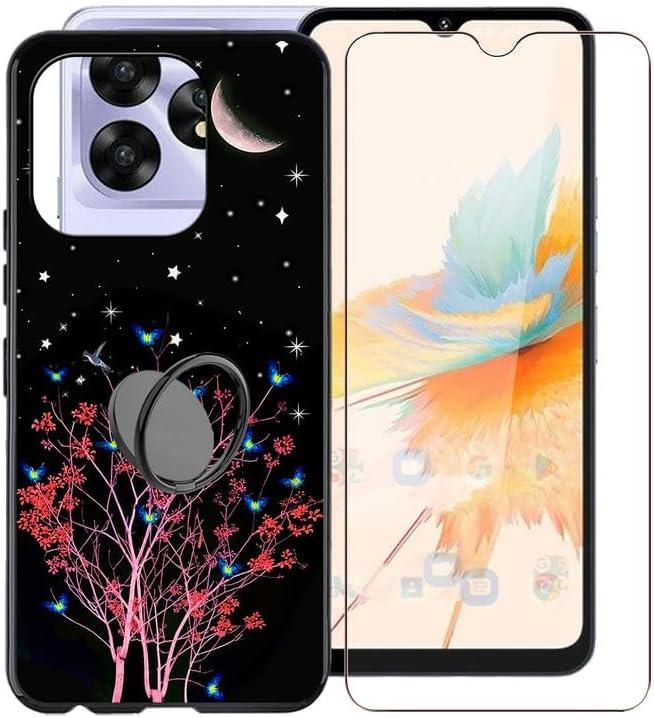 for Umidigi A15 Case, [ 1 x Tempered Glass Protective Film], Shockproof Soft Cover, with [360 Rotation Ring Kickstand] Case for Umidigi A15 (6.70") - Miracle