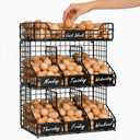 X-cosrack Egg Holder Countertop, 3 Tier Egg Rack with Labels Dividers to Separate Eggs, Stackable Wire Baskets for Fresh Egg, XXL Egg Dispenser for Countertop/Wall-Mounted (Patent Pending) (Black)