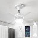 16 Inch Socket Fan Lights with E26/E27 Base: Socket Ceiling Fan with Remote & App Contro Screw into Small Ceiling Fan Light with 6 Speeds 3 Color Dimmable for Bedroom Living Room Kitchen Home Garage (White)