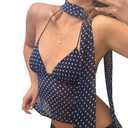 Women Y2K Cami Tank Top Polka Dot Sleeveless V Neck Crop Top Sexy Lace Trim Spaghetti Strap Camisole Top, L