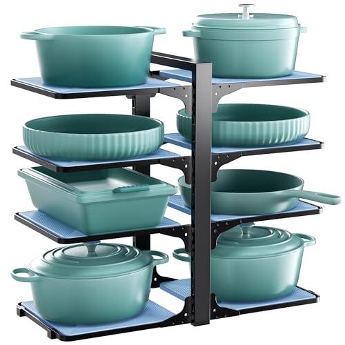 LAMU Pots and Pans Organizer Rack for under Cabinet, 8 Adjustable Tiers Pan Pot Organizers inside Cabinet with 15" Height, Heavy-Duty Kitchen Organization and Storage Holds up to 12" Cookware, Black: Home & Kitchen