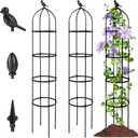 2-Pack 6FT Garden Obelisk Trellis for Climbing Plants,Adjustable 4-Tier Metal Plant Support,Rustproof Outdoor Plant Tower with 3 Decorative Tops for Roses,Tomatoes,Clematis & Vines,Black