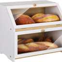HOMEKOKO Double Layer Large Bread Box for Kitchen Counter, Wooden Large Capacity Bread Storage Bin (White)