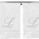 Monogrammed Washcloth Towel, Personalized Gift, 13x13 Inches - Set of 2 - Silver Script Embroidered Towel - Extra Absorbent 100% Turkish Cotton - Soft Terry Finish - Initial L White