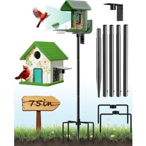 Bird Feeder Pole  75 Inch Height Bird House Pole with 1-Inch Dia Heavy Duty for Birdfeeders, Feeding Stand with Mount Kit for Outdoor, Slip-Fit Connection, Black
