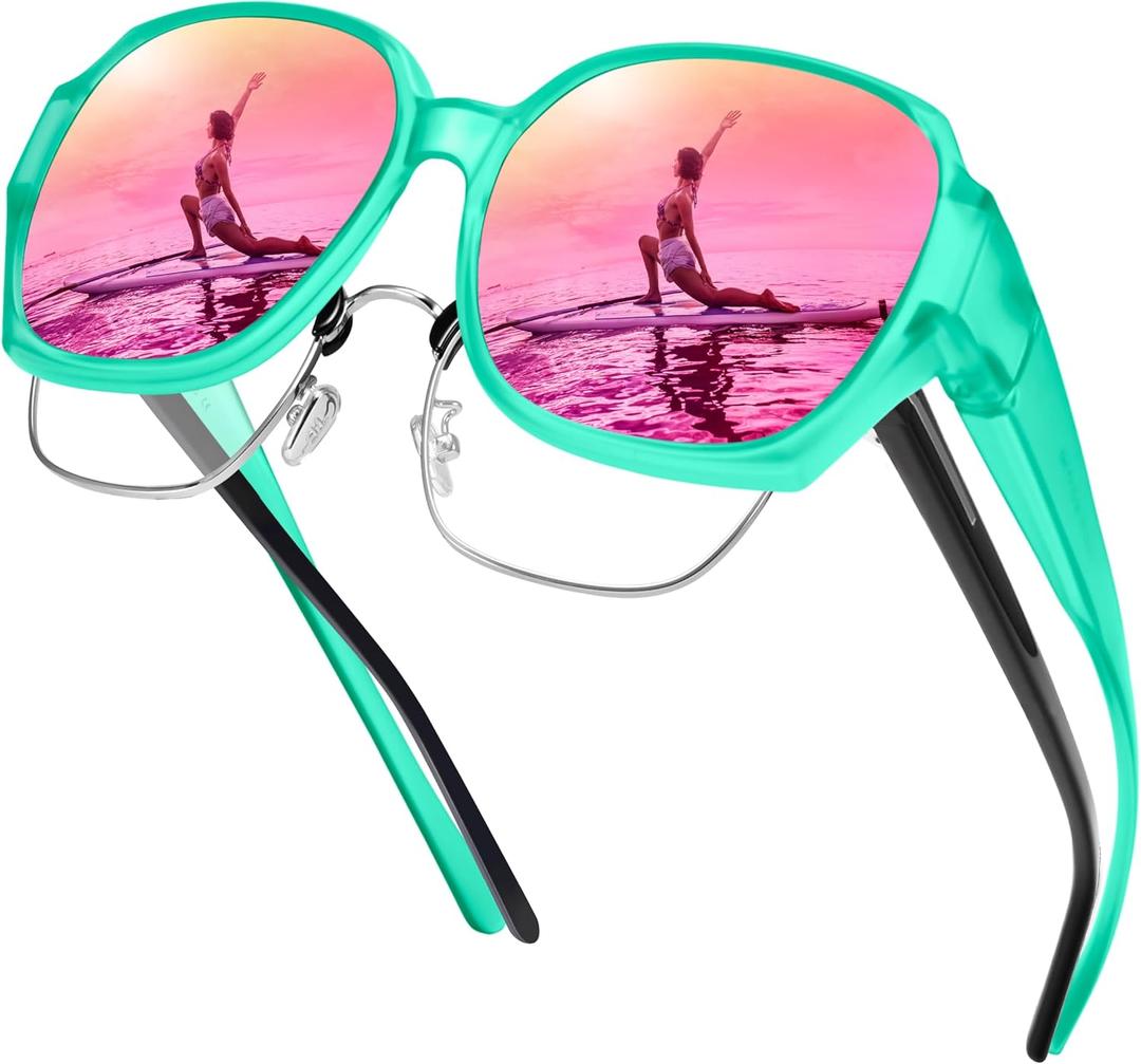 URUMQI Polarized Sunglasses Fit Over Glasses for Women, UV400 Protection Square Shades Extra Large Sun Glasses
