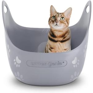 Litter Genie Cat Litter Box | Portable, Open, High Sided Cat Litter Box with Handles | Flexible Plastic Litter Box | Comfortable, Easy-Clean Cat Box