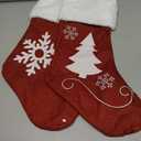 Christmas Stockings, 2 Pcs 18 inches Christmas Stockings, Burlap with Large Plush Cuff Stockings, for Family Holiday Xmas Party Decorations (Red-snowflake and Tree)