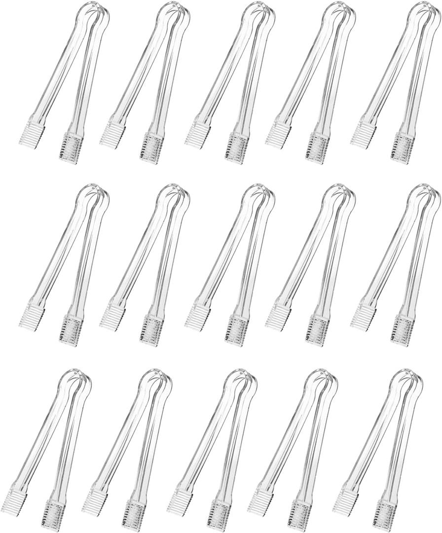 J-Chen 15PCS Plastic Buffet Serving Tongs Mini Serving Utensil Tongs Appetizers Tongs Clear Kitchen Tongs 6.3 Inch Small Ice Tongs for Tea and Coffee Party Catering Appetizers Desserts Cake Sandwich (Transparent)