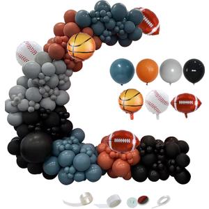 175 Pcs Balloon Arch Garland Kit,Slate Blue Retro Burnt Orange Balloons with Baseball Rugby Basketball Foil Balloons for Birthday Party,Games,Celebration,Wedding,Engament,Baby Shower
