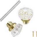 LWZH 1 Pack Glass Interior Door Knobs, Old Style Door Knob Replacement, Vintage Crystal Door Knobs, Polished Brass Finish