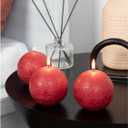 CANDWAX Set of 3 inch Round Ball Candles - Perfect as Christmas Decoration and as Spheres for Home Decor - Unscented Smokeless Dripless Long Burning Dark Red Candles
