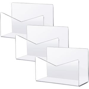 Maitys 3 Pcs Acrylic Mail Letter Organizer Countertop 6 x 2.5 x 4 Inches Clear Mail Postcard Holder Stand Greeting Card Display Rack Document Envelope Home School Office