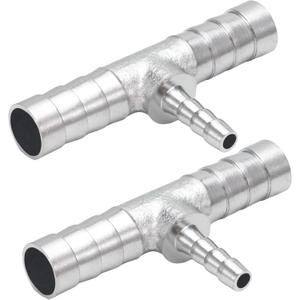 Brass Reducing Tee Hose Barb Fitting 3-Way T Adapter Chrome-Plated, 3/8 (10mm) to 5/32 (4mm) to 3/8 (10mm) Splicer Mender with Clamps air Hose Repair kit for Pipe Line/Fuel/Air 2 PCS