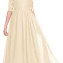 HOSIKA Flower Girls Dress Elegant Vintage Lace Chiffon A-Line Formal Birthday Wedding Party Floor Length Dress, 12-13Y