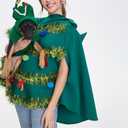 Christmas Tree Cape Costume for Women Bow Ball Decor Hooded Cloak Cape Xmas Tree Dress Costume for Cosplay Party (Green, L)