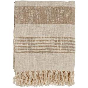 SARO LIFESTYLE Striped Cotton Throw Blanket with Tasseled Trim, Natural, 50"x60"