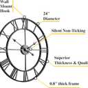 CLXEAST Silent 24 Inch Wall Clocks for Living Room Decor, Large Black Metal Roman Numeral Wall Clocks for Modern Farmhouse Home Decor,House Warming Gifts New Home
