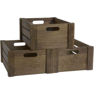 Wooden Crates for Display, 3 Pack Large Rustic Handmade Wood Crate for Storage, Wooden Basket with Handles, Nesting Crates Boxes for Container and Decor Living Room Outdoor Christmas (Large)