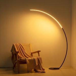 NUR Modern Arc Floor Lamp with Remote Control, 67" Tall Bright LED Standing Lamp, Stepless Dimmable & 3 Color Temperatures, Minimalist Curved Pole Light for Living Room, Bedroom & Office, Black