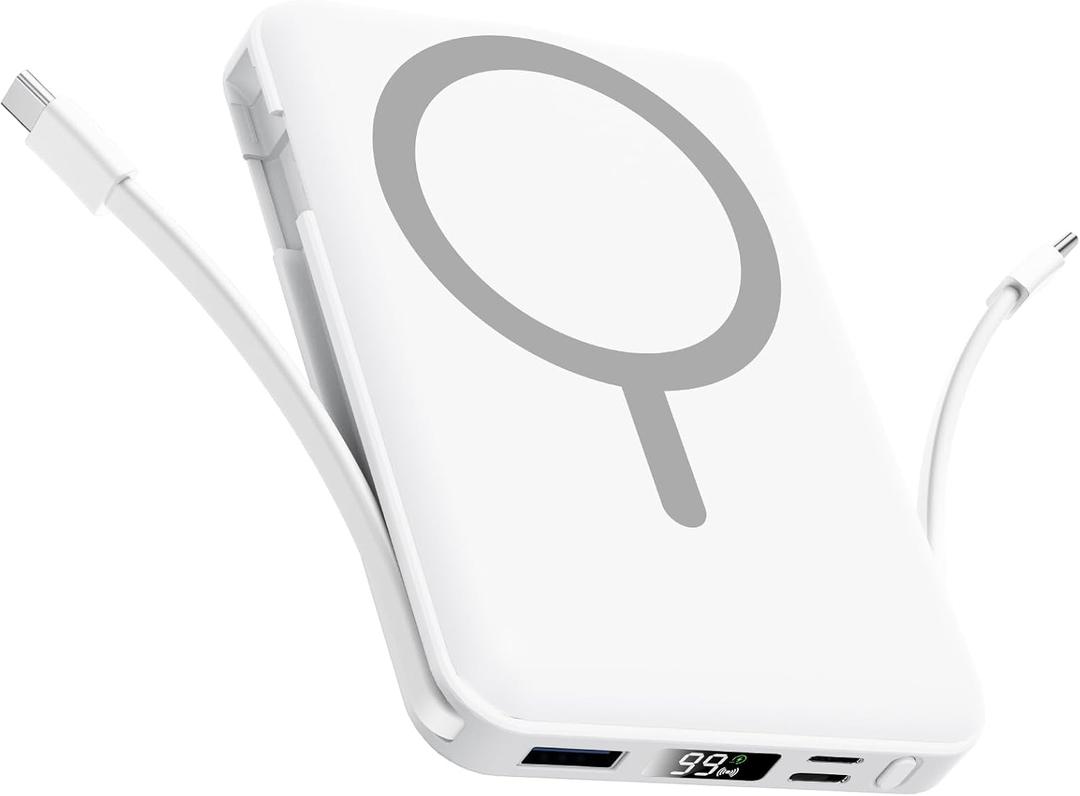 for Magsafe Portable Charger - 10000mAh Battery Pack for Magsafe with USB-C Cable and PD 20W USB C Fast Charging LED Display, Magnetic Wireless Power Bank for iPhone 16/15/14/13/12/Pro/Pro Max, White
