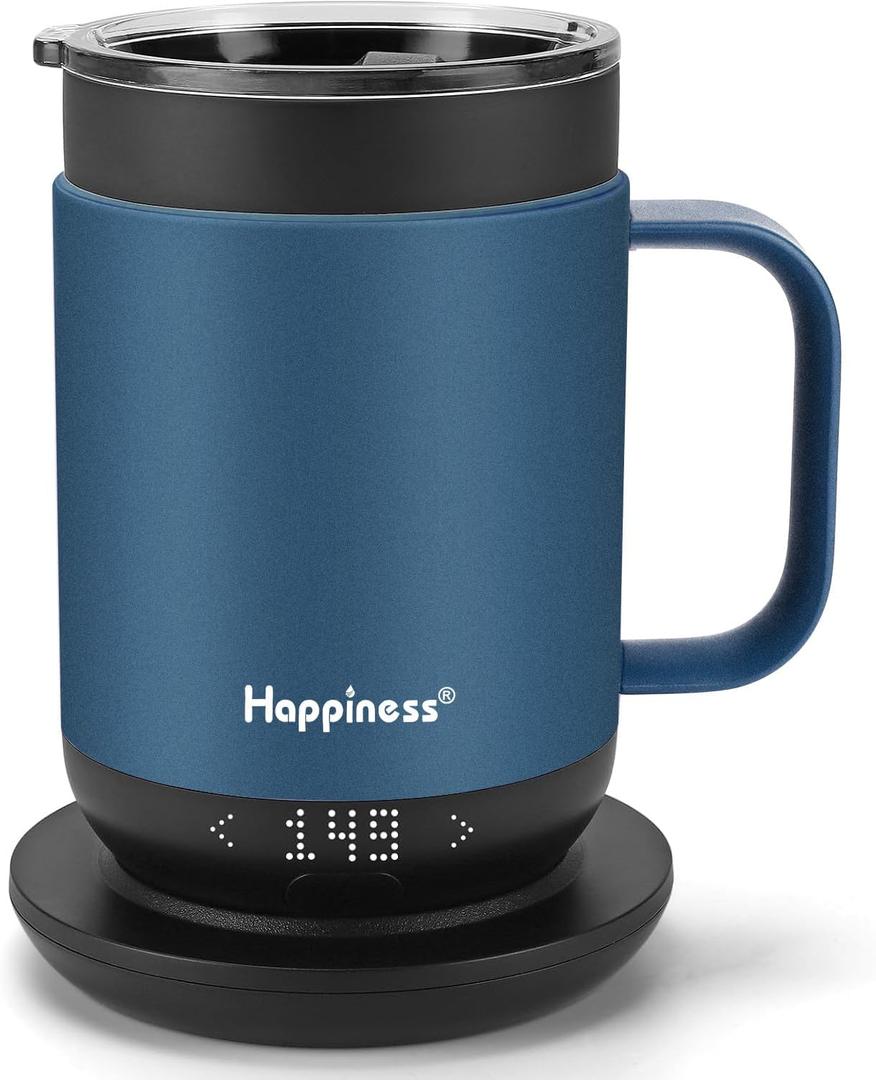 Happiness Smart Heated Coffee Mug,16oz Rechargeable Electric Self Heating Temperature Control Coffee Cup (Blue)