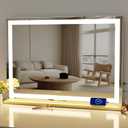 Makeup Vanity Mirror with USB Charging Port 28" x 22" Large LED Makeup Mirror, Desk Mirorr with Lights, Light up Mirror with 10X Magnification and, Dimmable 3 Modes, Touch Gold