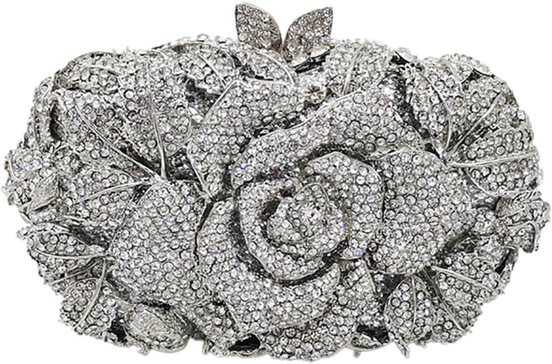 Rose Flower Crystal Purses Sparkly Rhinestone Evening Clutch for Women Wedding Party Cocktail Handbags