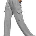 Cargo Sweatpants Women Wide Leg High Waisted Sweat Pants with Pockets Womens Lounge Casual Joggers (Gray, XXL)