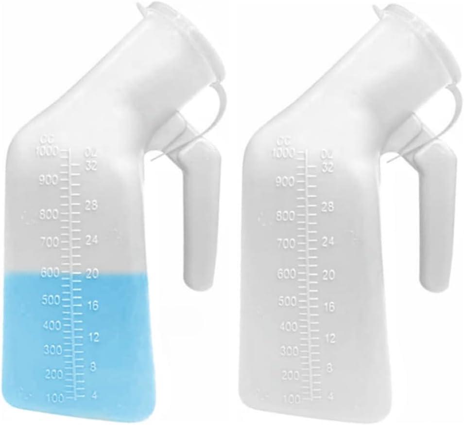 Thick Firm Male Urinal Urine Bottle with Lid 32oz./1000mL (White)pack of 2,