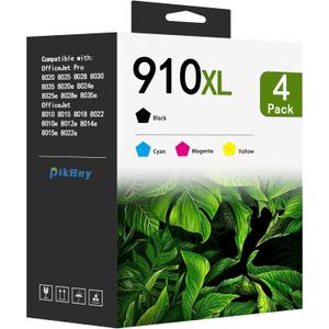 910XL Ink Cartridges Combo Pack (4-Pack, Black/Cyan/Magenta/Yellow) Replacement for HP 910XL 910 Ink Cartridges with OfficeJet 8010 8015 8018 Pro 8020 8025 8028 8030 8035 8025e 8028e Printer