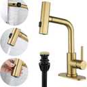 TRIPHIL Waterfall Bathroom Faucets with 3 Mode Pull Down Sprayer,Single Handle Modern Bath Sink Faucet with Pop Up Drain and Deck Plate,Brusehd Gold 1 Hole RV, Bar,Restroom,Lavatory,Vanity Tap