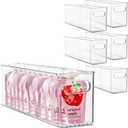 Plastic Food Storage 6 Pack Clear Container Bin with Handles for Organizing Kitchen, Pantry, Fridge, Freezer, Pantry,Bathroom. 16"x4"x5"