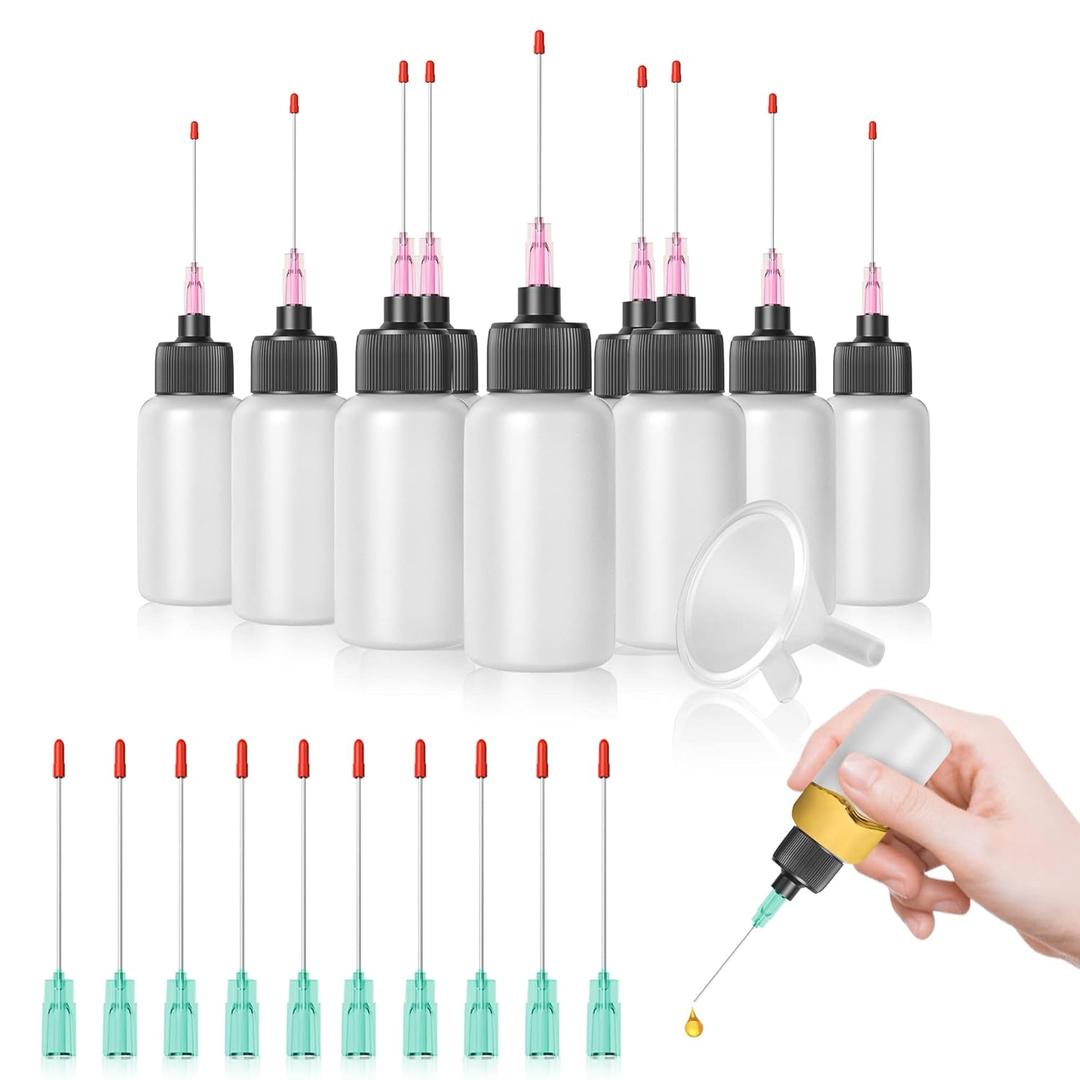 10 Pcs Needle Oiler (1 OZ), LDPE Oil Applicator, Precision Gun Oil Bottle with Extra Long 1.5 Inch Stainless Needle Tip 18Ga 21Ga - Easy to Use for Knife, Hinges, Glue and More