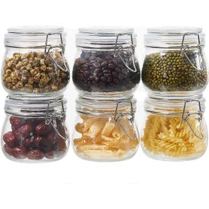 6 Pack 17 oz Glass Jars with Airtight Lids  Food Storage Containers with Preserving Seal Wire Clip Fastening, Glass Canisters for Kitchen Canning Flour, Cereal, Sugar, Beans (17oz*6)