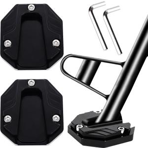 2-Pack Motorcycle Kickstand Pad - Heavy Duty Anti-Skid Enlarged Foot Base Extender Plate Motorcycle Accessory, Coaster Plate Support for Harley Davidson, Touring & Sport Bikes (Black)