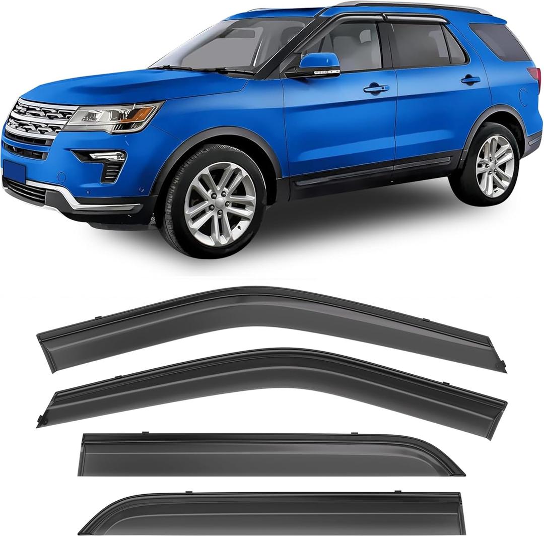 Shatterproof Taped-On Window Deflectors for Ford Explorer 2013-2018 with Balck Trim, Rain Guards, Window Visors for Car, Vent Deflector, 4pcs