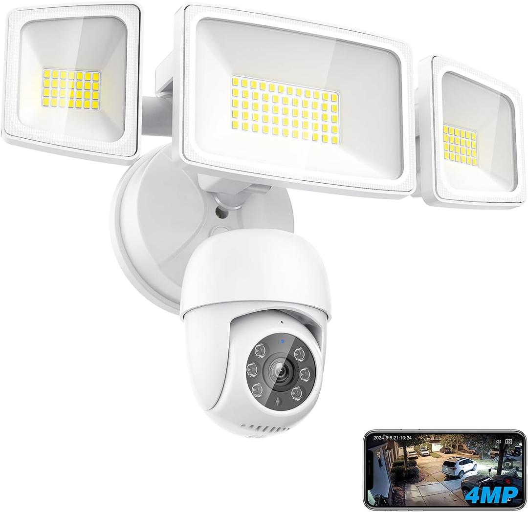 Onforu Floodlight Camera Outdoor, 2K HD Security Flood Light Cam Wired, 360 Coverage AI Detection & Auto Tracking, 55W 5500LM Motion-Activated Flood Lighting Camera, Color Night Vision, 2-Way Audio (White)